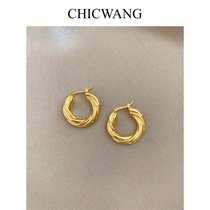 French recommended 2021 New Yang Cai Yu same model plated 18K gold twisted glossy round ring earrings female