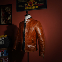 Classic RL Venom without wax-dyed Tannic Mapleather leather jacket Neckline Locomotive Dermis headcoat Male jacket for a vintage retro