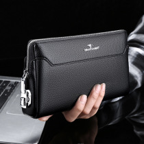 Genuine leather mens handbags 2021 new lock hands bag lychee textured mens hand grip bag wallet zipped bag damp