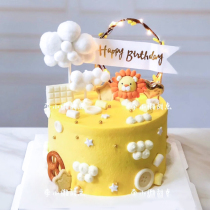 Soft pottery lion cub children baby birthday cake decoration ornaments Zoo cartoon Lion birthday plug-in
