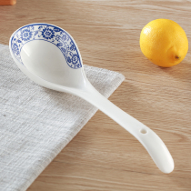 Blue and white porcelain Orchid multicolored extended handle large soup spoon Long handle ceramic spoon Long handle spoon Ceramic household ceramic spoon