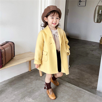 Petit Nez] retro 100% wool double-sided cashmere handsewn childrens milk yellow green fruit collar coat