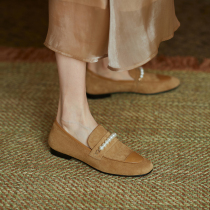 ann it upper foot giant comfort ~ 2022 frosted leather single shoe woman low heel pearl flat leather shoes 1 5CM