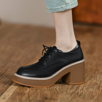 ann it with a natural heart ~ 2022 thick bottom lacing lefu shoes coarse heel round head single shoe pine pastry bottom 8 5cm