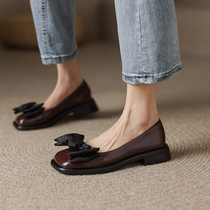 ann it sweet beauty fairy Van ~ genuine leather square head butterfly knot single shoe woman 2022 new small leather shoes heel 3CM