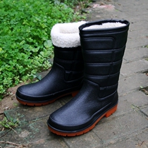 Fashion winter men plus velvet non-slip waterproof rain boots warm beef tendon bottom high-top tube car wash fishing thickened cotton boots