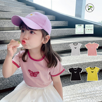 Parenting Summer Dress Girl Short Sleeve T-shirt Pure Cotton 2021 Summer New Ocean Gas Cartoon Undershirt Embroidered Blouse