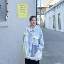 2021 new stitching tooling denim jacket female student spring and autumn loose Korean bf style jacket top ins tide