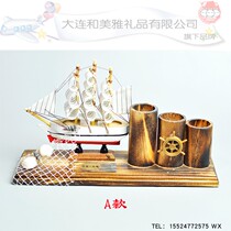 Dalian tourist souvenir solid wood sailboat model practical craft craft boat gift sailboat pendulum pen insert