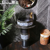 Retro Ceramic column basin column washbasin antique outdoor Villa floor-to-ceiling Basin Integrated Basin courtyard