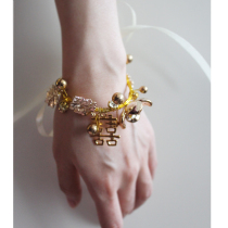 Judou double joy hand wrist flower golden festive Chinese style show bride bridesmaid sister Unity wedding hand flower