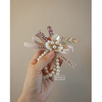 Korean beautiful pink crystal sparkling Magnolia wedding bridal bridesmaid wrist flower Flower pearl chain sister group