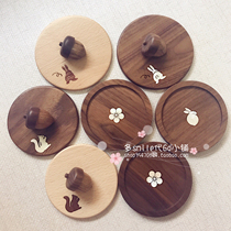 Spot Japanese imported walnut solid wood inlaid shell rabbit squirrel chestnut pine cone boutique coaster cup cover