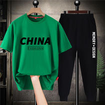 Nike Ton Flagship Store Childrens Clothing Boy Summer Clothing CUHK Tong Fat Increase Fatter Kids Short Sleeve Long Pants Two Sets