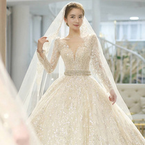 Senior sense wedding dress main yarn heavy industry luxury 2021 new bride simple atmosphere tailing thick arm small man