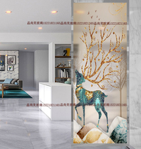 Modern light luxury Nordic deer living room partition screen porch background art glass deep carving color double-sided rich deer