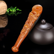 Natural yellow dragon jade cigarette mouth Natural Yellow dragon Jade cigarette mouth cigarette rod Carved Youlong cigarette mouth handle play male hand handle parts