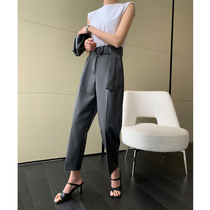 South Korean suit pants woman 2022 summer new high waist temperament loose waist support with slim fit tapered positive dress pants