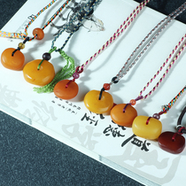 Natural old wax chicken fat yellow Russian material peace buckle cake jin po blood perper necklace pendant bracelet couple ethnic style