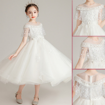 Girl princess dress flower girl girl child White Girl host birthday piano performance high-end dress summer