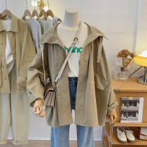 Lolora Lian Hat Windcoat Jacket Woman 2022 Spring new Korean version loose Long sleeves Short jacket Outside Wearing Tide