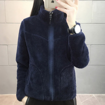 Outdoor double-faced fleece womens autumn and winter tide mountaineering outer wear plus velvet thickened warm cardigan stand collar jacket