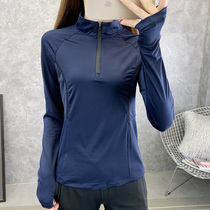 Quick-drying clothes womens spring and autumn thin high-elastic soft breathable stand collar thin outdoor sports yoga set finger long sleeve shirt