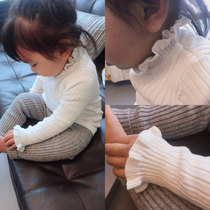 Zhou Xiaoyi baby bottoming shirt cotton fungus collar children's foreign style lace sweater long sleeve sweater girls autumn and winter