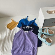 Zhou Xiaoyi childrens western-style knitted ice silk small suspenders for men and womens wild pure white thin v-neck vest summer