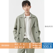 Suit collar Short design Feel Windsuit Men turning 2022 Spring autumn season New Korean version Loose Double Row Buttoned Jacket