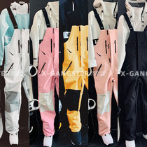 D2K new snowboard pants bib pants Korean version of men and women padded thick waterproof and windproof snow pants one-piece pants