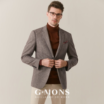Wool blazer men Business casual woolen single suit slim light brown dress top winter thick