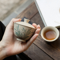 Kung Fu Dao Mini small Gaiwan Ash glaze Ceramic hand grab Gaiwan Tea bowl Single tea bowl One person to drink alone