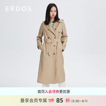 ERDOS Spring Summer Style Retro Yingren Wind mulberry silk wool fabric with long style coat and jacket female double-row buckle