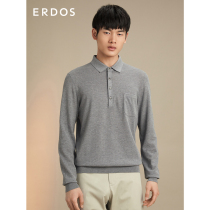 ERDOS mens 21 early autumn new small lapel silk blend long sleeve knit shirt mens top pocket decoration