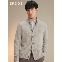 ERDOS mens 21 autumn and winter new semi-high collar long sleeve fashion yarn pure wool knitted cardigan thick coat