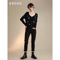 ERDOS female pure cashmere 21 autumn and winter New V-neck single-breasted Diamond decorative long sleeve knitted cardigan jacket