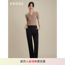 ERDOS female pure cashmere pure colour 100 lapped fine spinning V collar pumping strip button short sleeve female knitwear sweaters slim fit