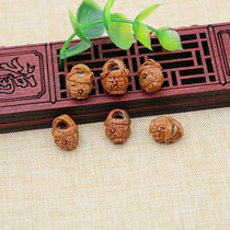 Peach stone carved pig year jewelry handmade diy pendant pendant single grain wild carved peach basket Dragon flower basket peach basket
