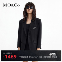 MOCO Fall Chest Front Glue Badge Black Suit Jacket Woman pendant with two sets of Moanke