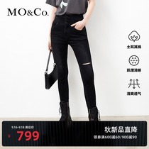 MOCO2021 autumn new products high waist three-breasted black jeans MBA3JEN009 Moanke