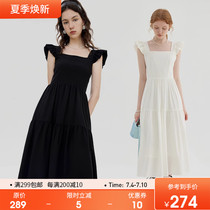 Fan Luo 2023 summer new ruffled square collar suspender dress female Hepburn style thin A-line skirt little black dress
