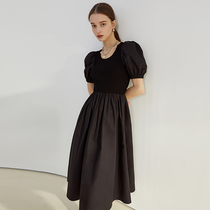 Van Lo 2022 Summer New Style Bubble Cuff Black Tandem Dress Woman Tea Hysteria Dresses Chic Temperament Skirt