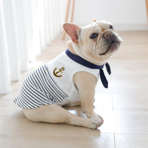 Net red French bucket clothes summer thin vest striped sailor new two-legged suit Teddy Corgi pet dog clothes