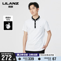 Lilanz official POLO shirt mens short-sleeved mulberry silk slim casual lapel stripes 2021 summer mens clothing