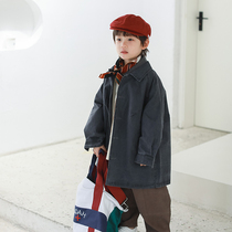 Qi Wu original childrens clothing autumn and winter windbreaker boys Japanese vintage old long washed foreign style middle-aged childrens coat
