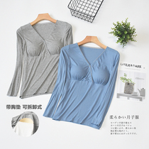 Pajamas with chest pad pajamas women breastfeeding pregnant womens top modal moon bra spring summer one piece long sleeve thin
