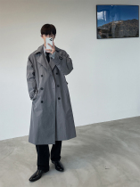 Baikou Yang South Korea Ouba temperament trend smog Gray long windbreaker men solid color loose Joker coat