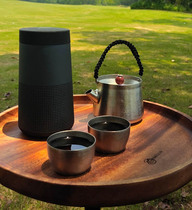 HWBGEAR outdoor Brown sandalwood tripod round table solid wood portable camping park courtyard picnic tea table direct sale