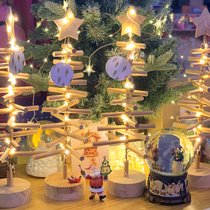 Export Australian wooden strip Christmas tree real wooden with light battery desktop glowing Christmas tree holiday decoration